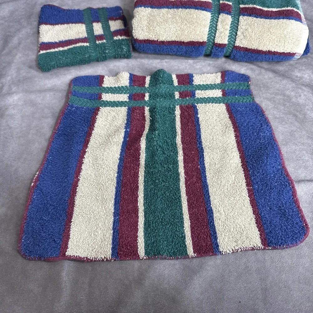 Canon Vintage Towel Set Wash Cloth Bath Green‎ Blue 90s 100% Cotton